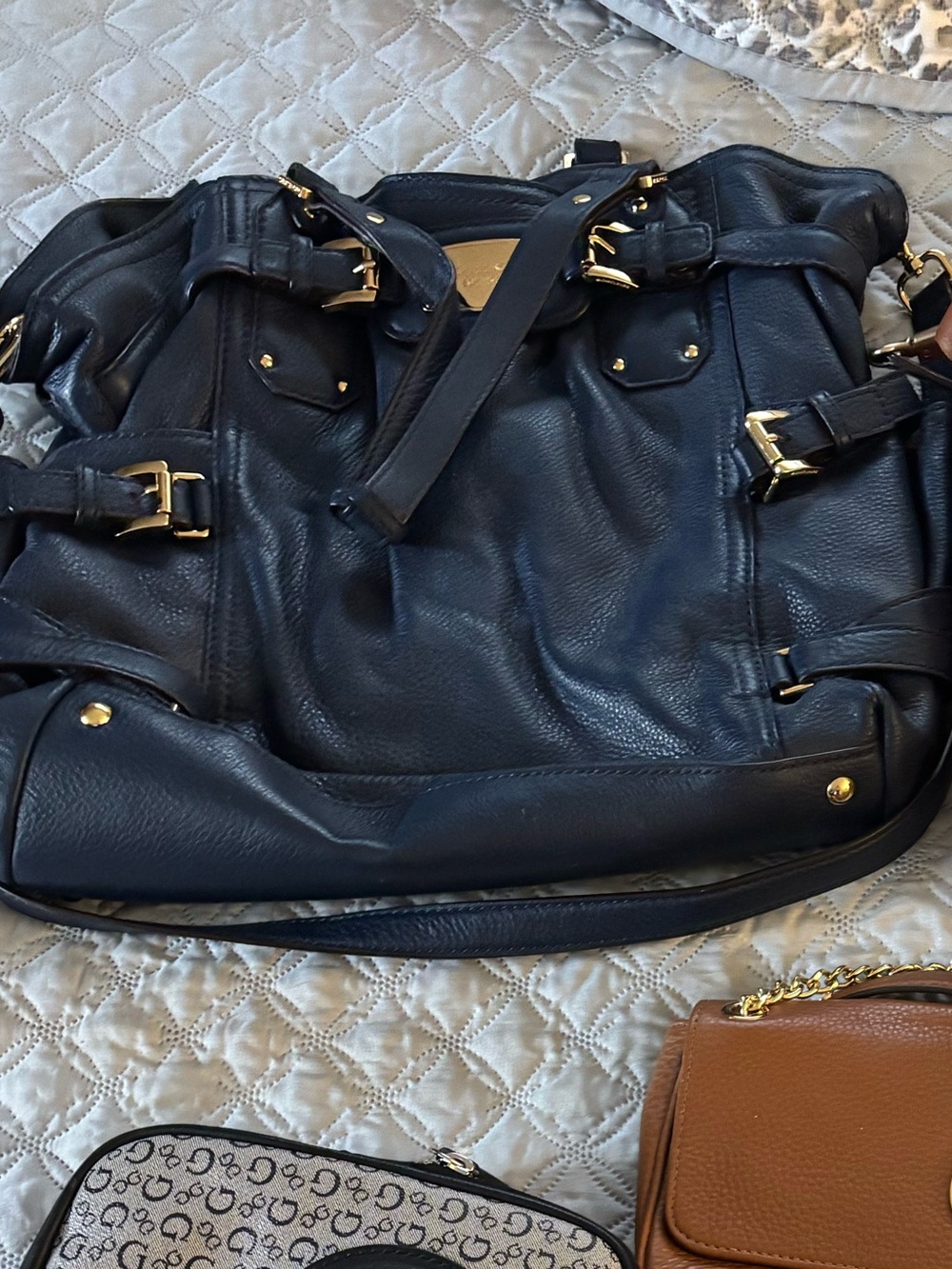 Michael Kors Chestnut Pebbled Leather Chain-Strap Crossbody Bag